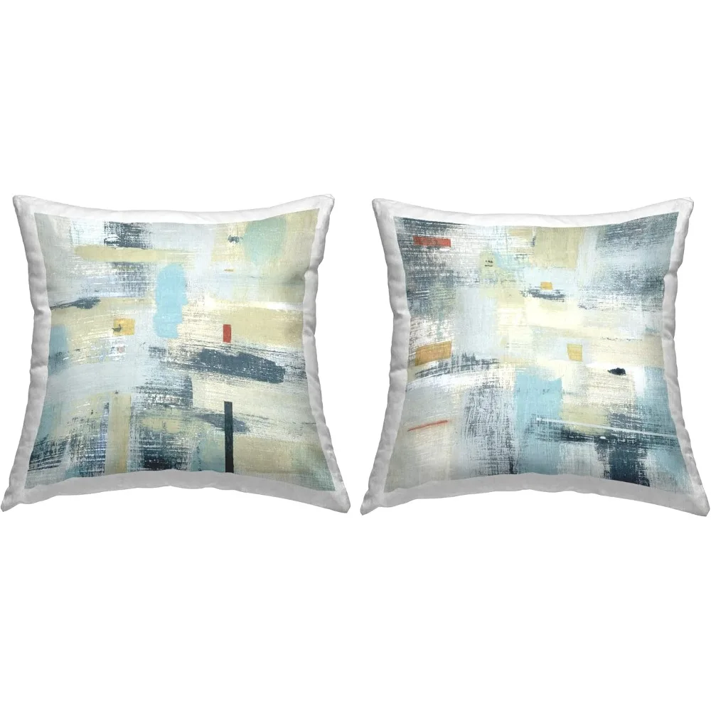 

Modern Blue Beige Abstract Cross Hatch Pattern Design by Susan Jill 2 Pillows, 18 x 18