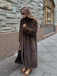 Chic Women's Solid Winter Warm Faux Fur Long Coat Luxury Full Sleeve Thicken Loose Furry Jacket Female Thermal Streetwear 2024 ﻿