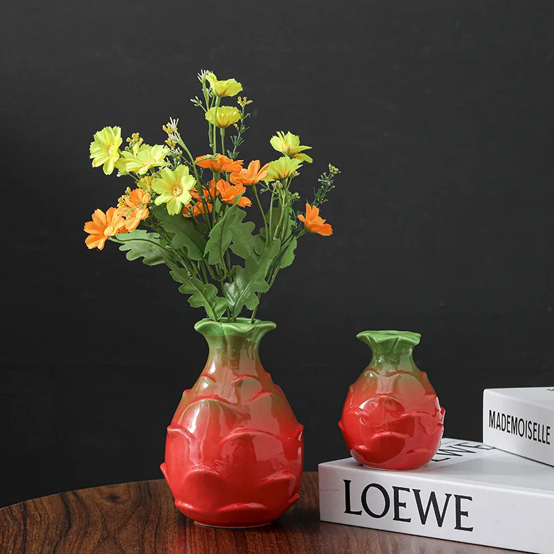 Pitaya Ceramic Vase Water Maintenance Flower Arrangement Hydroponic Vase Desktop Small Mouth Vases Artistic Flower Vessels