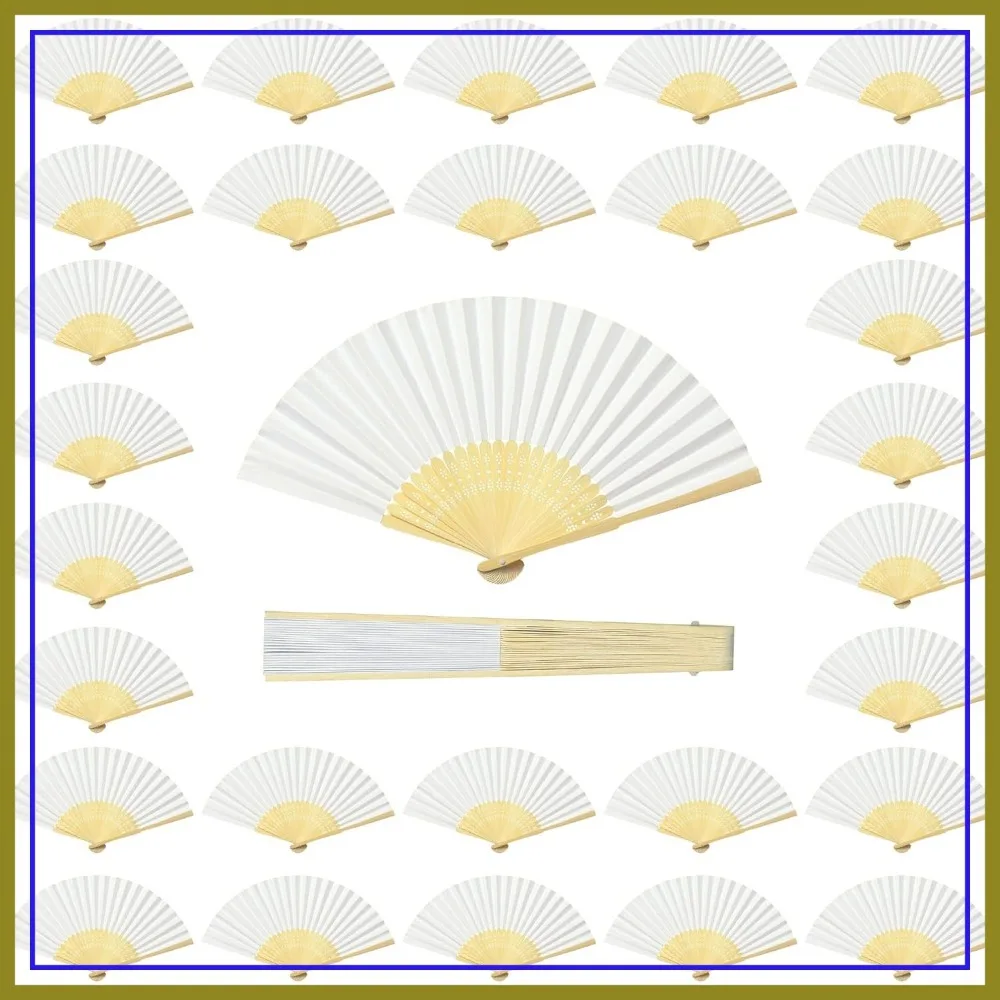 

100 Pcs White Bamboo Folding Handheld Fan for Wedding Home Decoration Party Favors