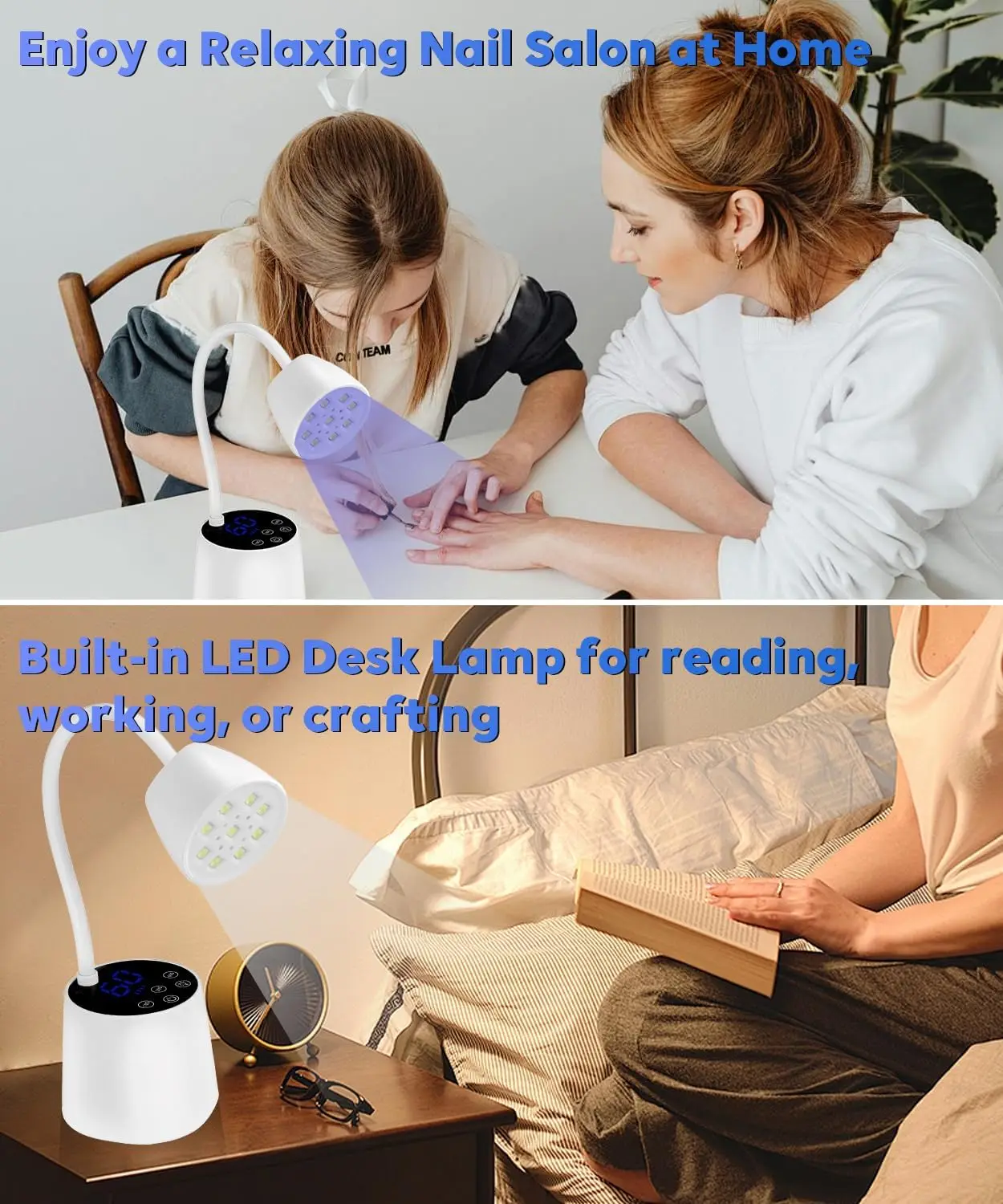 مصباح أظافر LED بالأشعة فوق البنفسجية - مجفف أظافر جل USB لاسلكي بقدرة 27 وات مع مستشعر تلقائي، ومصباح أظافر 2 في 1 (أبيض)