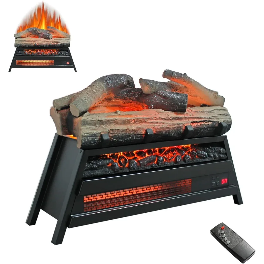 23 Electric Fireplace Log Set Fireplace Heater with Adjustable 4 Flame Brightness Realistic Flame Log Remote Control Timer Ther