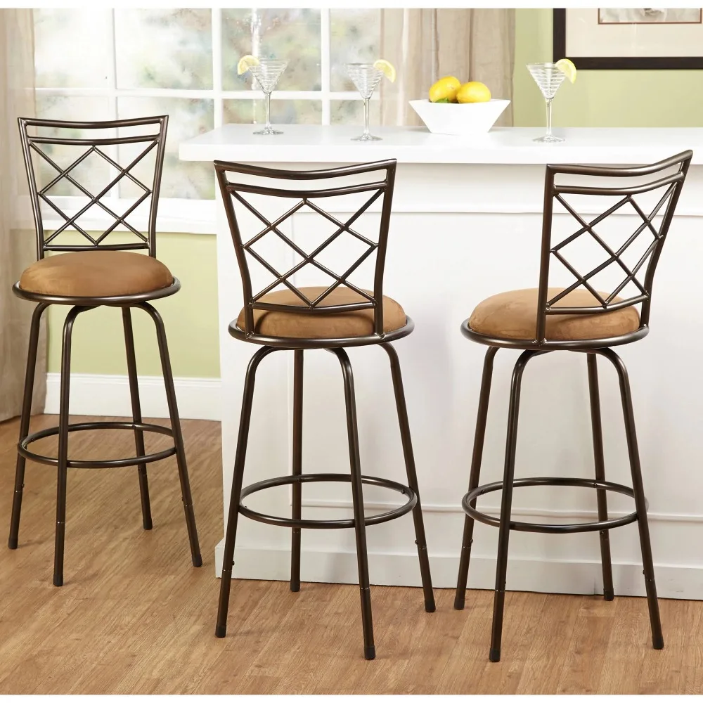 Avery Bar Stool with Swivel & Adjustable Height, Brown, Set of 3
