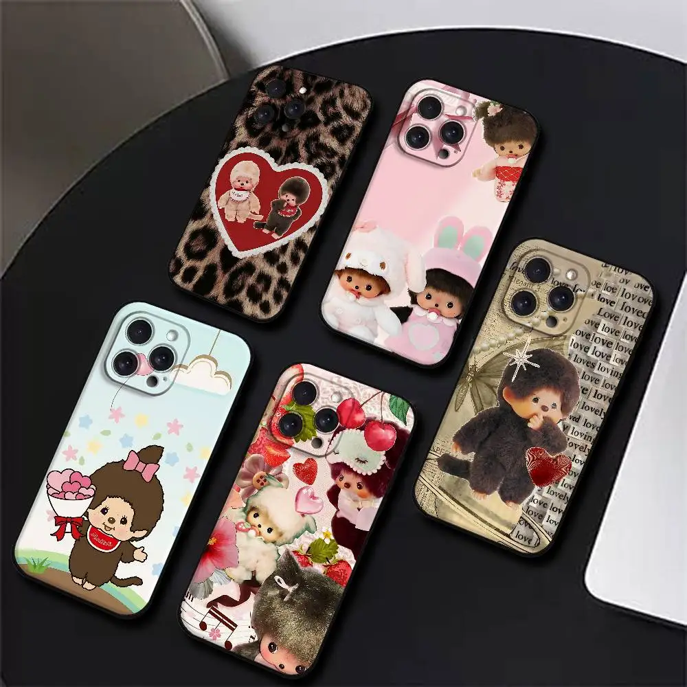 Niedliche M-Monchhichis Handyhülle für iPhone 17 16 15 11 13 14 Pro Max X Xr Xs Max 12 Mini Schwarz Shell Cover Case