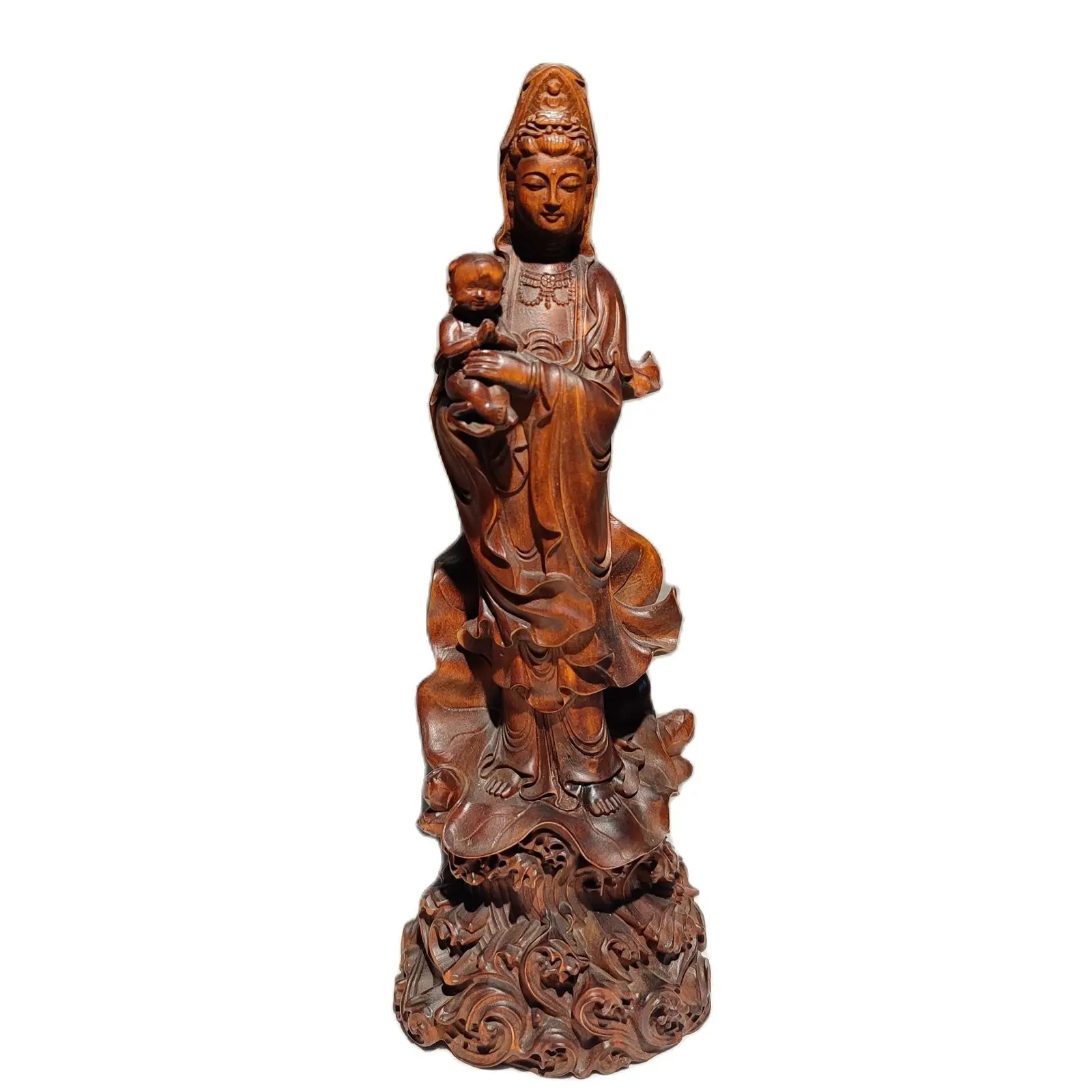 Buddhism meditation fortune praying Kwan-yin quan yin statues wood sculpture art