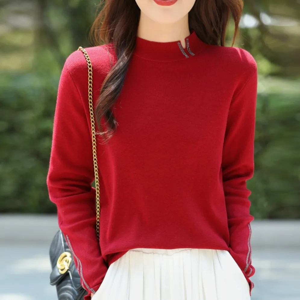 Faionable Camere Knitted Base irt Damen-Innenbekleidung mit hohem Kragen, Strickwaren, weiche Kaninchenfellmischung, langes Sve-Top