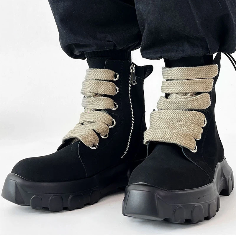 mens casual party nightclub platform boots black designer shoes cowboy natural leather boot stylish cool ankle botas masculinas