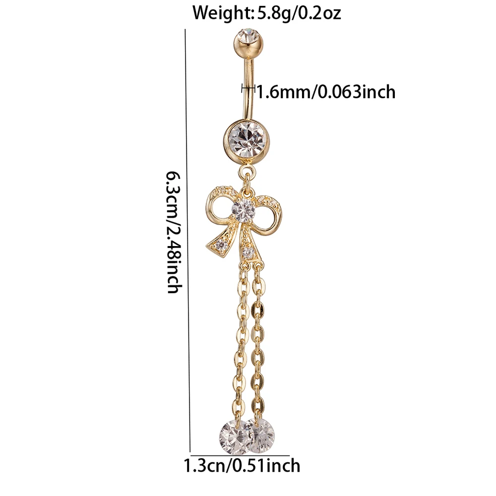 KUNIU 1pc Fashion Long Bow Belly Ring women\'s Fit Piercing Body Jewelry