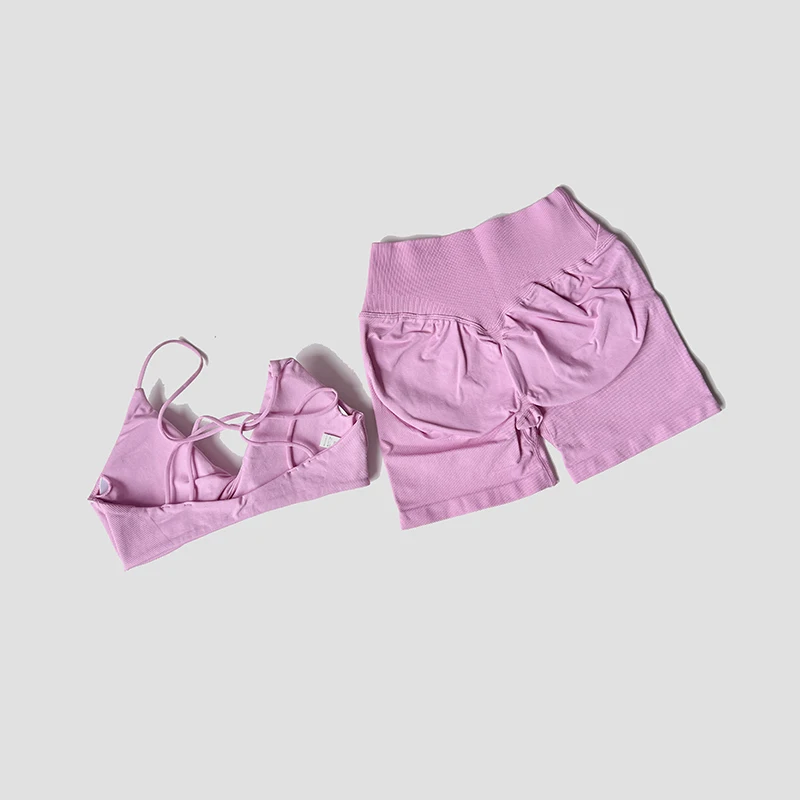 WAREBALL 2-teiliges Gym-Set für Damen: Vision Twist Front BH mit V-Ausschnitt und Cross-Waist Quick Dry Shorts – Ideal für Pilates, Workout, Laufen und Fitness – Detail 20