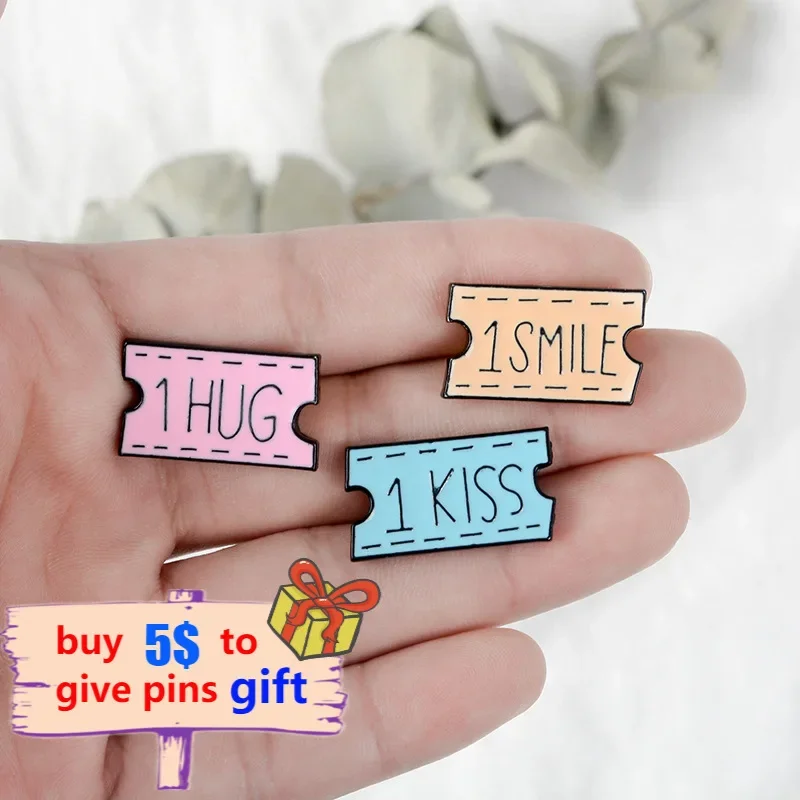 Tickets Enamel Pin 1 KISS 1 HUG 1 SMILE Coupon Brooches Denim Shirt Collar Romantic Love Badge Bag Lapel Jewelry Gift for Lover - Image 4