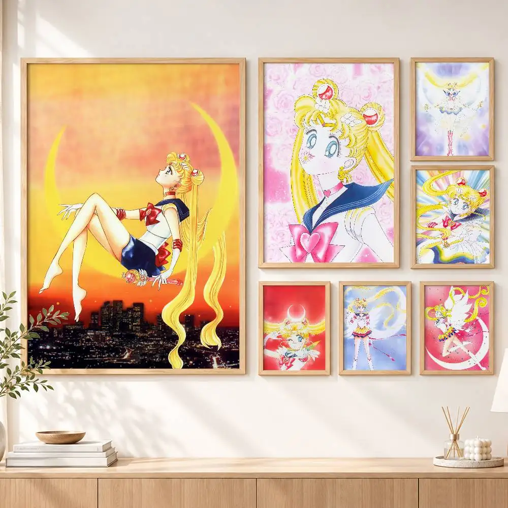 Magical Girl Anime S-Sailor Moon Poster HD Self Adhesive Waterproof Wall Art Ideal for Home Office Dorm Gift Customizable