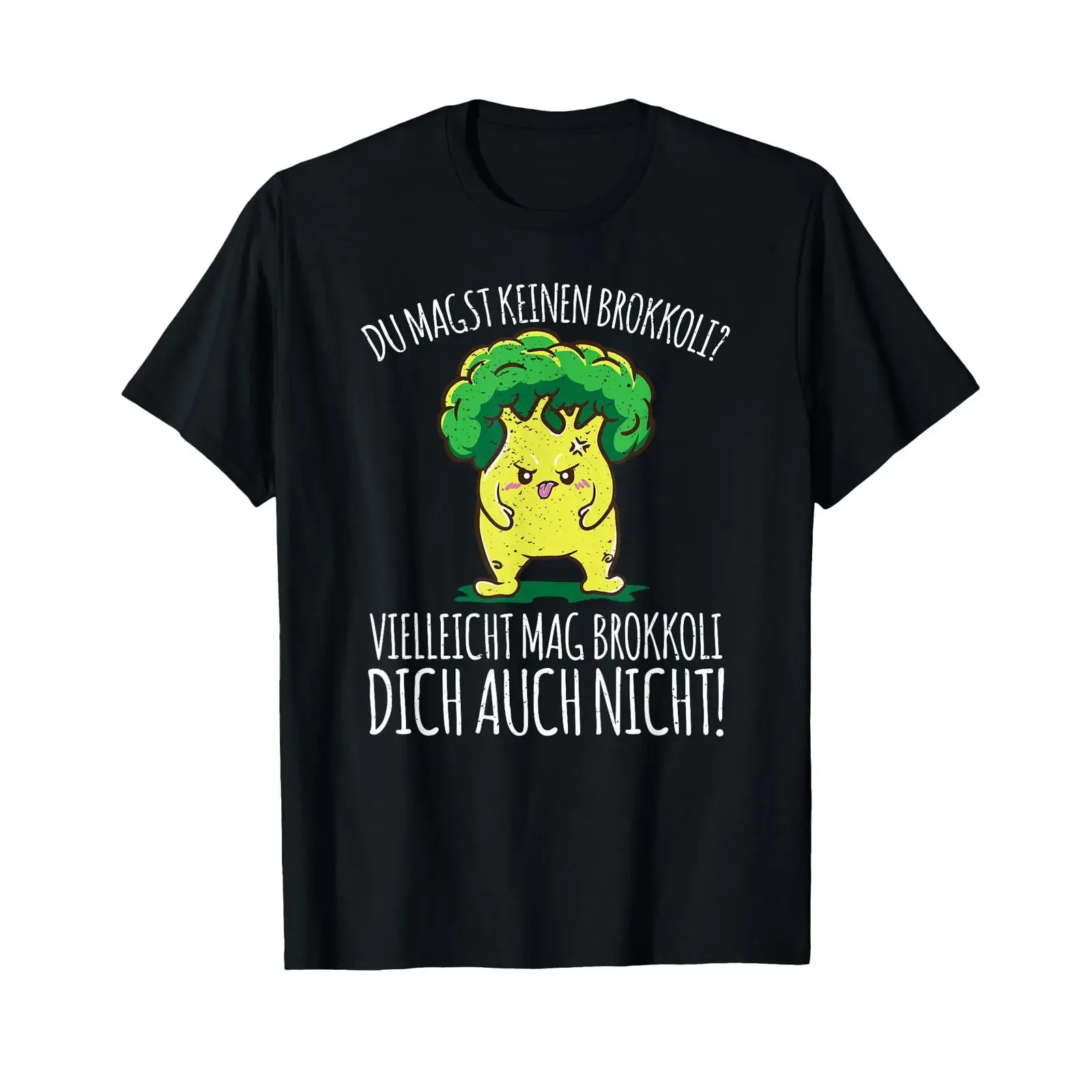 T Shirt with German Text Du magst kein Broccoli You like not Vegetables Slogan Funny Cute vintage Washed Casual Unisex fashion