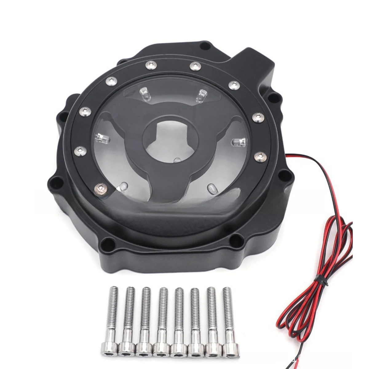 For Suzuki 2005 2006 2007 2008 GSX-R1000 GSXR1000 Black Aluminum Left  Engine Stator Cover See Through LED
