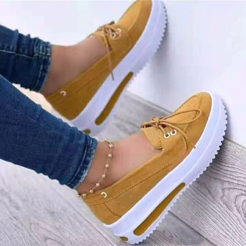 2022 Shoes For Women  Summer Platform Sport Casual Shoes Lace-up Flats Size  Comfort Non Slip Women Loafers Vulcanize Shoes