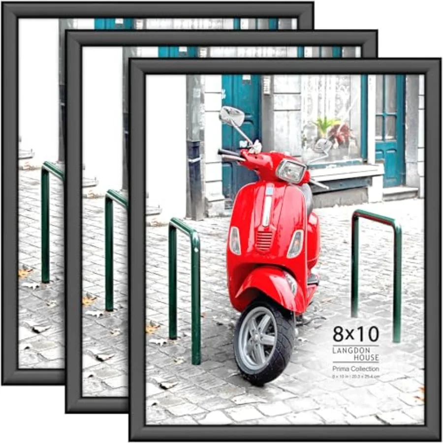 

Picture Frames - Black, 3 Pack - 8 x 10 Modern Plastic Slide-In Photo Frames with Buildable Molding - Table Top or Wall Mount -