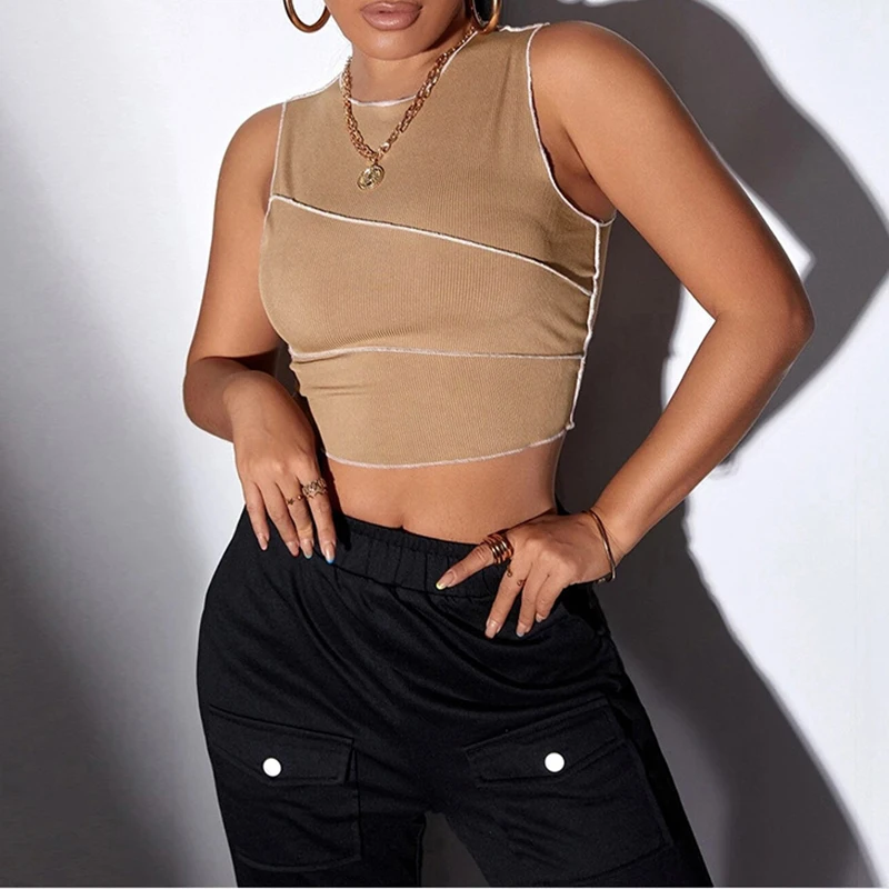 

Летняя новинка OMSJ: модный топ-майка с контрастными цветами, женский повседневный облегающий безрукавный топ с открытыми плечами, универсальный, стильный, в уличном стиле Y2K