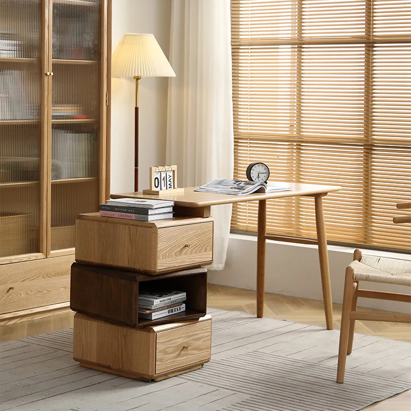 Regał z litego drewna, zintegrowane narożne biurko komputerowe, wielofunkcyjne biurko do pisania w stylu nordyckim z możliwością rozkładania.