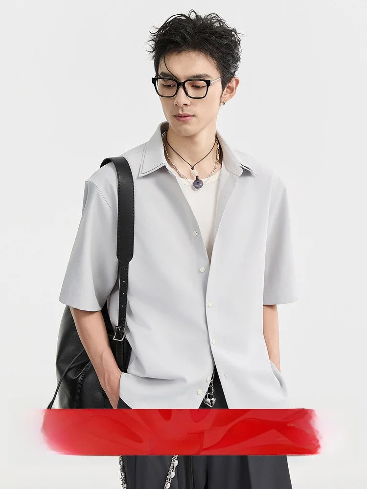 

Повседневная мужская рубашка с коротким рукавом и двойным воротником, свободного кроя, модная, в городском стиле, летняя, с рукавами длиной до локтя.