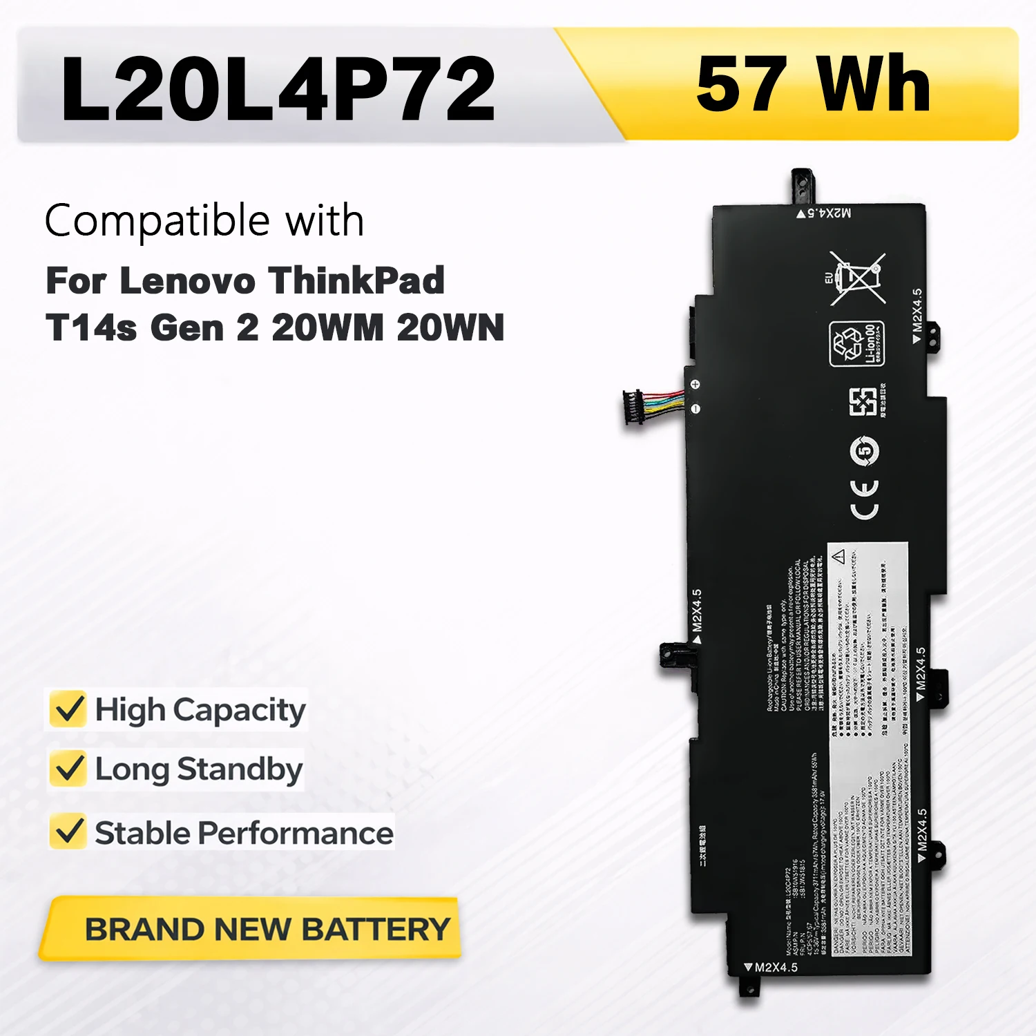 PowerHub L20L4P72 Laptop Battery 57Wh 15.36V For Lenovo ThinkPad T14s Gen 2 20WM 20WN L20C4P72 L20D4P72 L20M4P72 SB10W51916