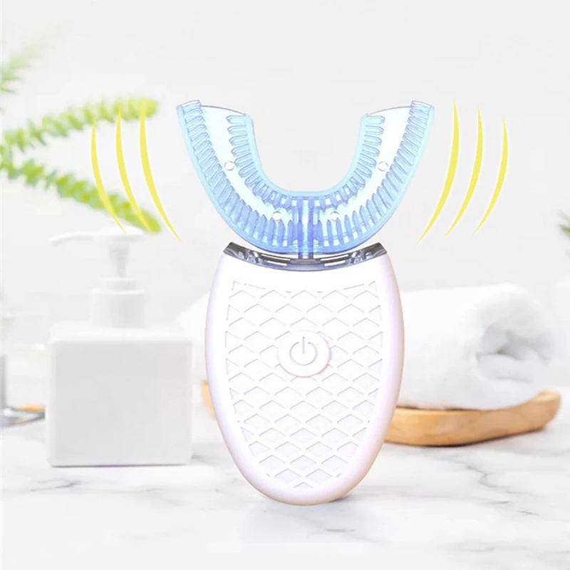 Set di spazzolini da denti automatici ricaricabili professionali impermeabili per sbiancamento dei denti intelligente a forma di U con setole morbide