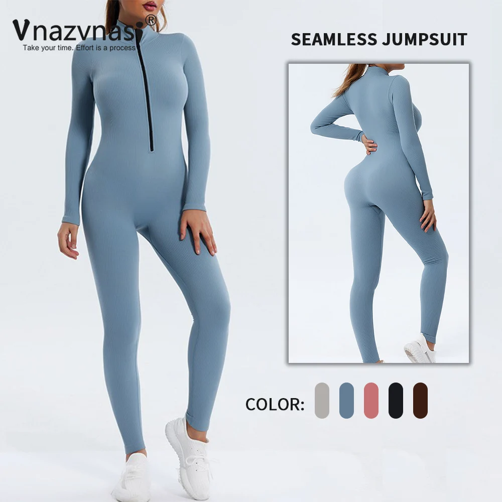 

Vnazvnasi Ribbed Seamless Yoga Jumpsuit for Fitness Sports Bodysuit Push Up Tights Workout Clothes Sportswear Women Gym Outfit