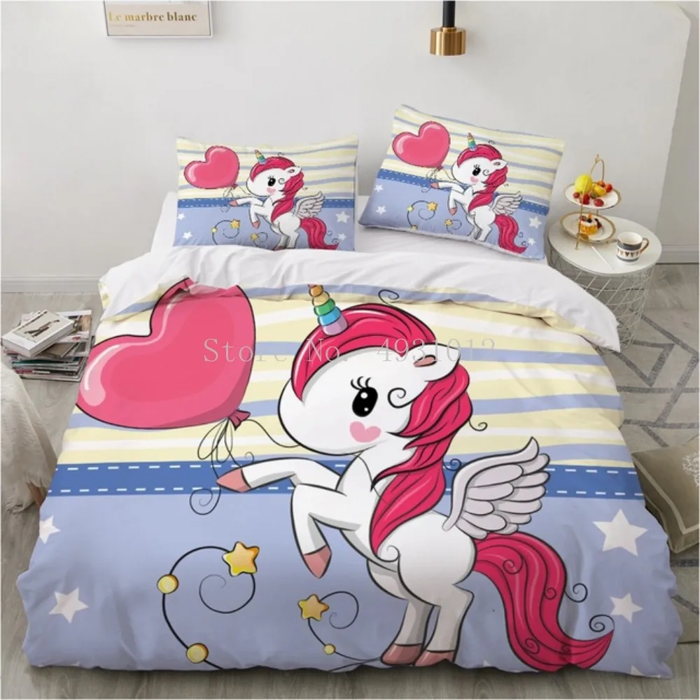 

Children Kids baby Pink Bedding Sets Queen King Size Cartoon Unicorn White Soft Duvet Cover Single Double Queen King Bedclothes