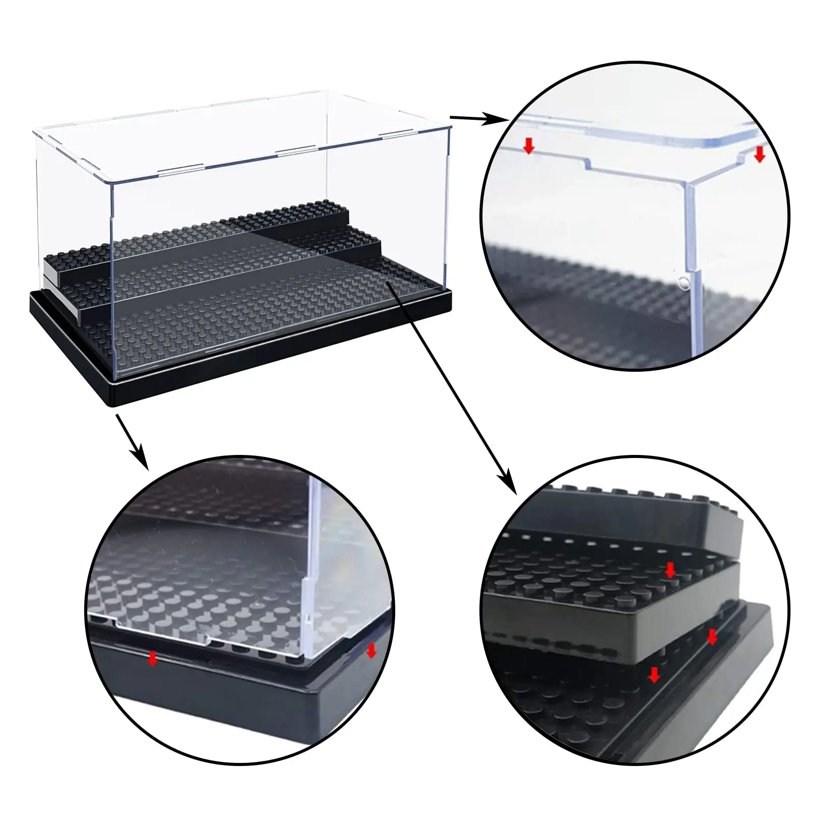 Display Case for Minifigures Action Figures Blocks, Acrylic Display Showcase for Lego Series Figure Blocks Toys With Black Base