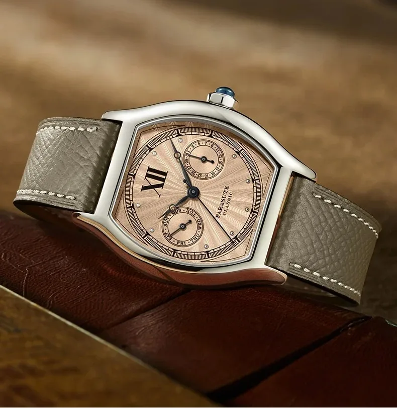ساعة FARASUTE للرجال 36 ملم حافظة تونيو كوارتز ساعة يد ياقوت مينا VH64 تقويم مزدوج تاريخ الأسبوع