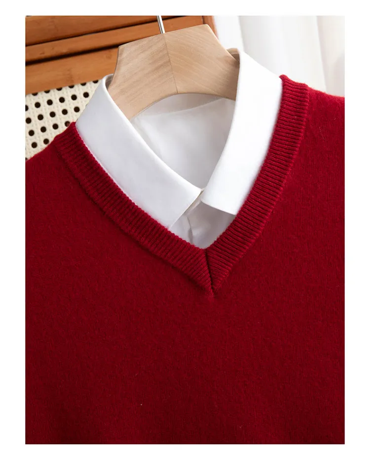 100% reiner Merinowollpullover für Herren, V-Ausschnitt, Strickpullover, große Größen, Kaschmir, Herbst/Winter, neuer Langarmpullover, hochwertige Oberteile – Detail 32
