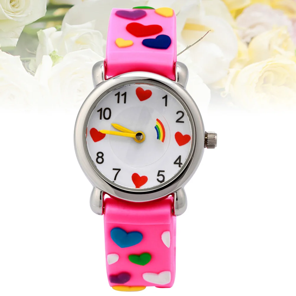 1Pcs Cartoon Watch Pink Love Heart Pattern Strap Eco-Friendly Quartz Wristwatch Gift Cartoon Watch