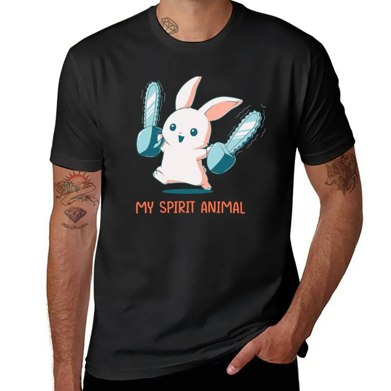 Rabbit with Chainsaws, My Spirit Animal cute Rabbit with Chainsaw T-Shirt tops vintage anime shirt black t shirts for men