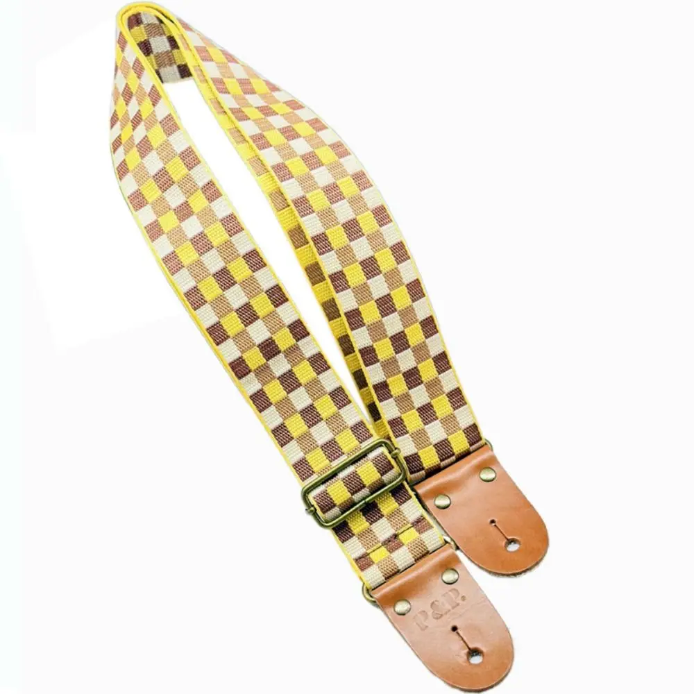 Tartan Plaid Guitar Strap Adjustable Leather End Acoustic Guitar Belt Thicken Leopard Print Guitar Shoulder Strap Bass Strap