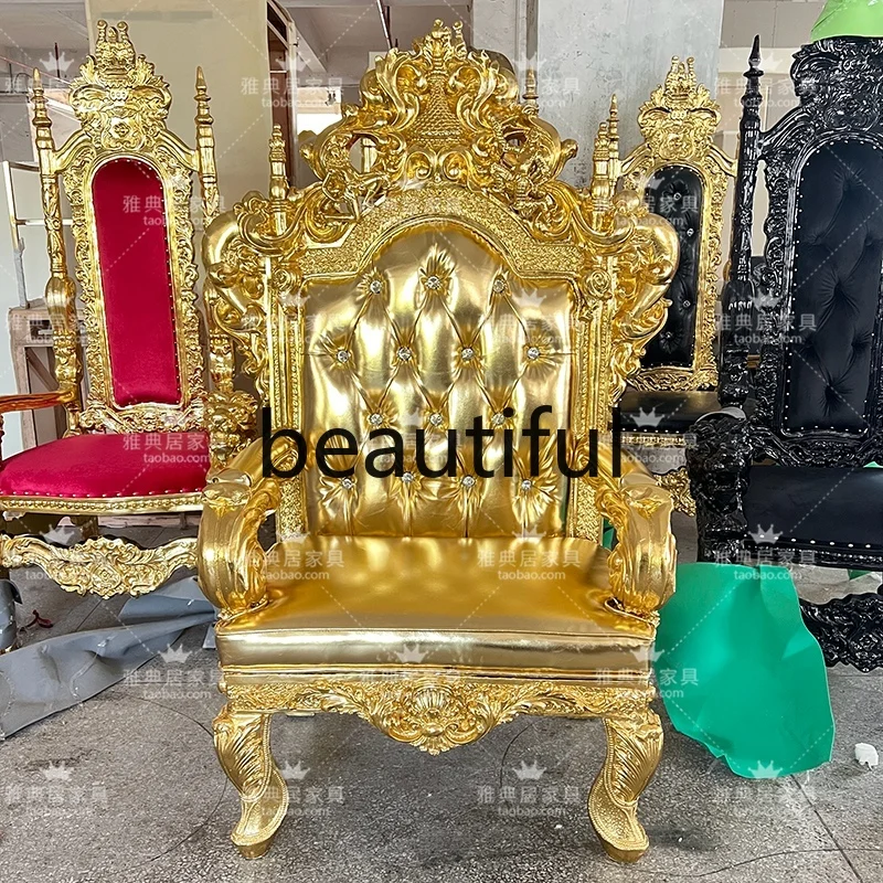 European-style hotel luxury Golden Dragon King Treasure seat Royal wedding party high back chair Studio princess chair