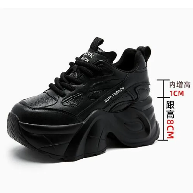 9cm Fashion Luxury Women Elevated Platform Sneakers for 2026 Autumn Winter Chunky Dad Shoes Hidden Height Increase Walking Shoes