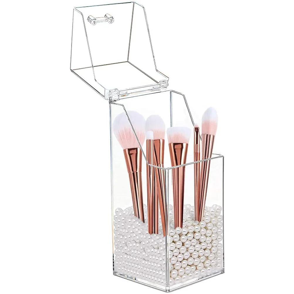 

2pcs Acrylic Pen Holder Stationery Storage Box Clear Desk ganizer Lid for Makeup Brush Lipstick Case Large Capacity