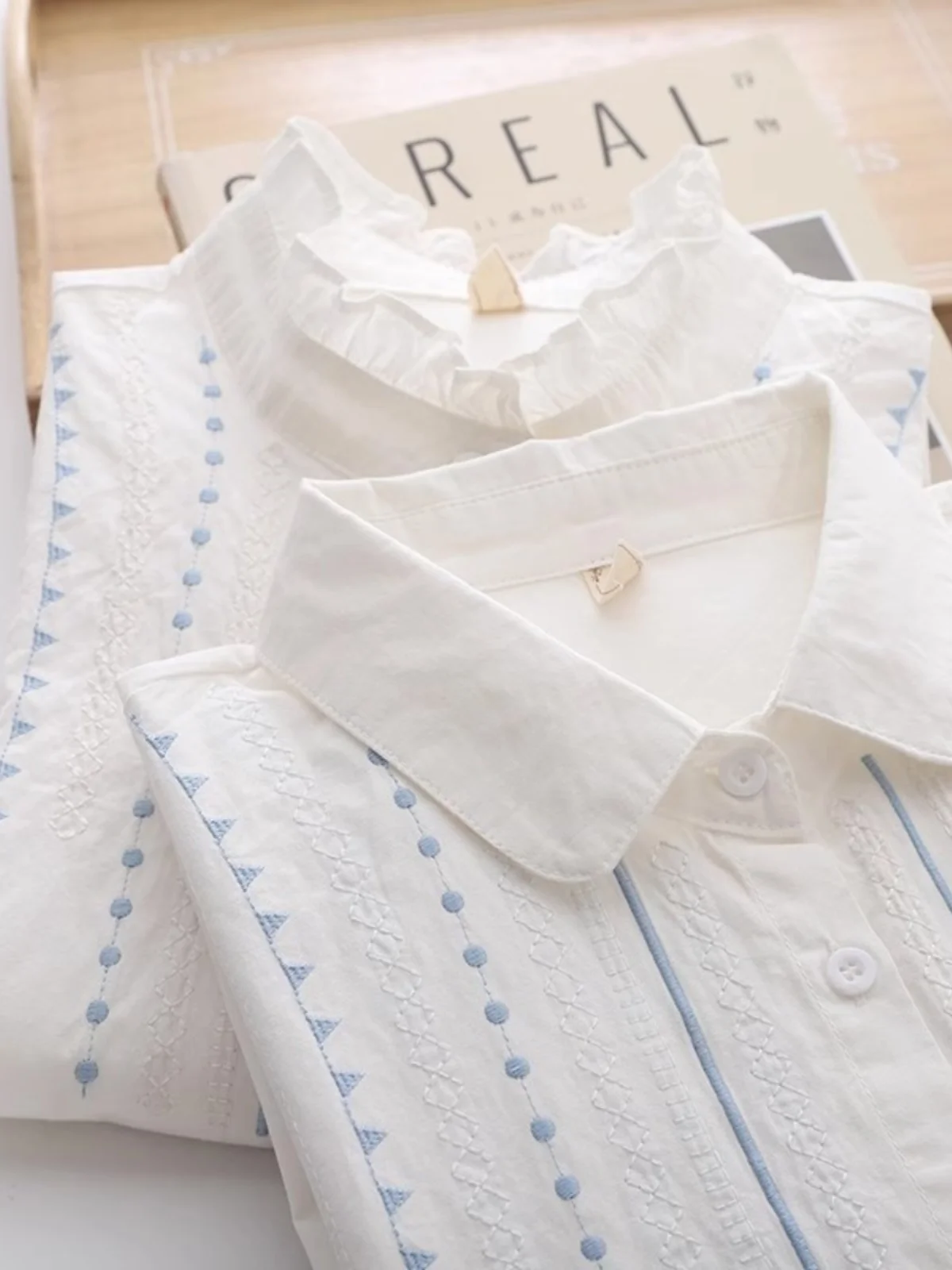 

Pure Cotton Embroidered Long Sve irt Women's Loose Fit Versatile Spring Autumn Fre Sle Single Cut Label Casual irt