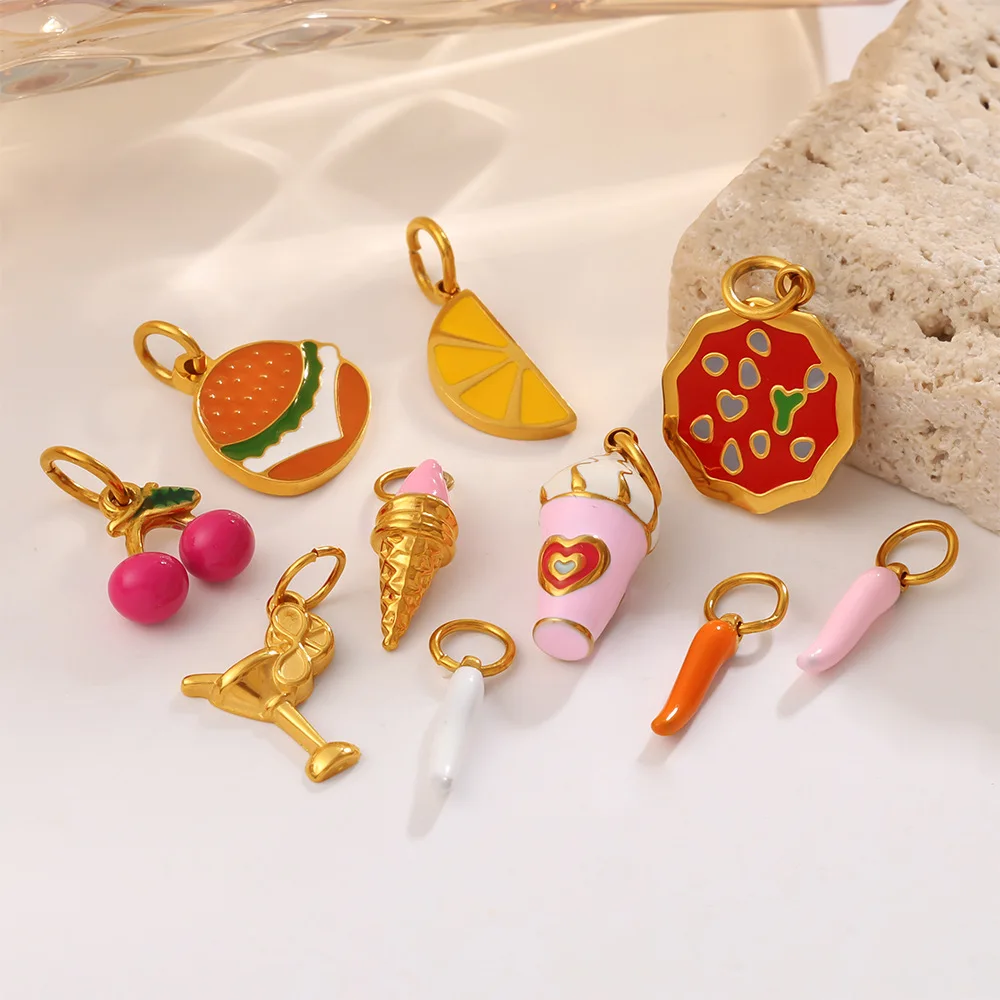 5Pcs INS Sweet Dopamine Food Charms Hamburger Ice Cream Shaped Pendants DIY Jewelry Making Accessories