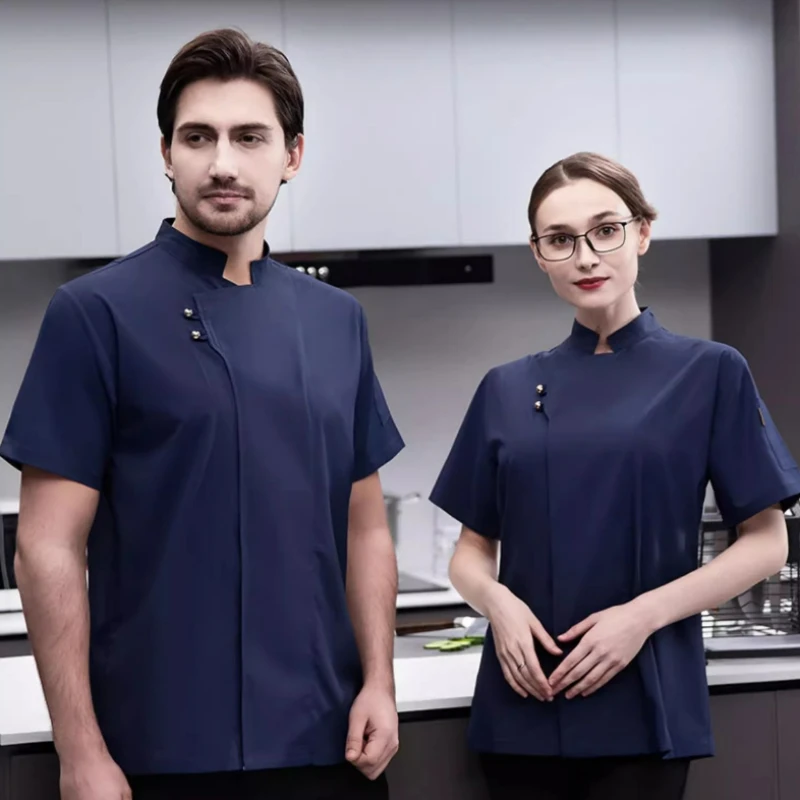 Breathable Chef Jacket Short Sleeve Men Women in Restaurant Kitchen Cook Waiter Uniform Shirt