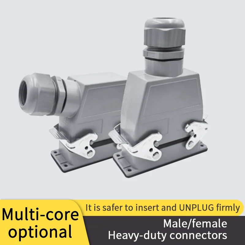 

HWK-006/6 40A 16A 12-core rectangular heavy duty connector plug male and female butt double button side outlet Over load