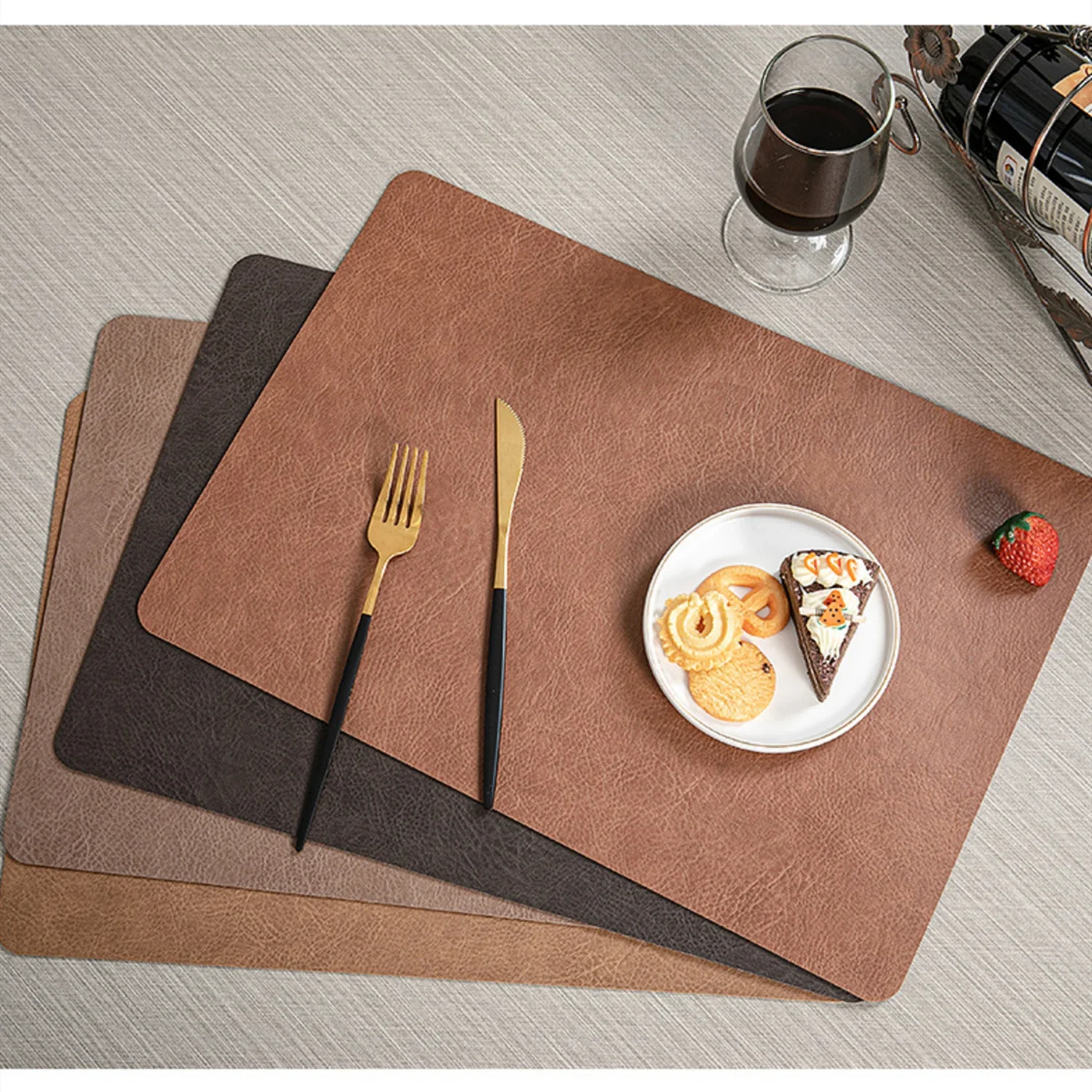 

6/1Pcs Insulated Dining Table Mat Home Use,PVC Square Leather Placemat,Waterproof Double-layer Cowhide Patterned Dining Mat Pad