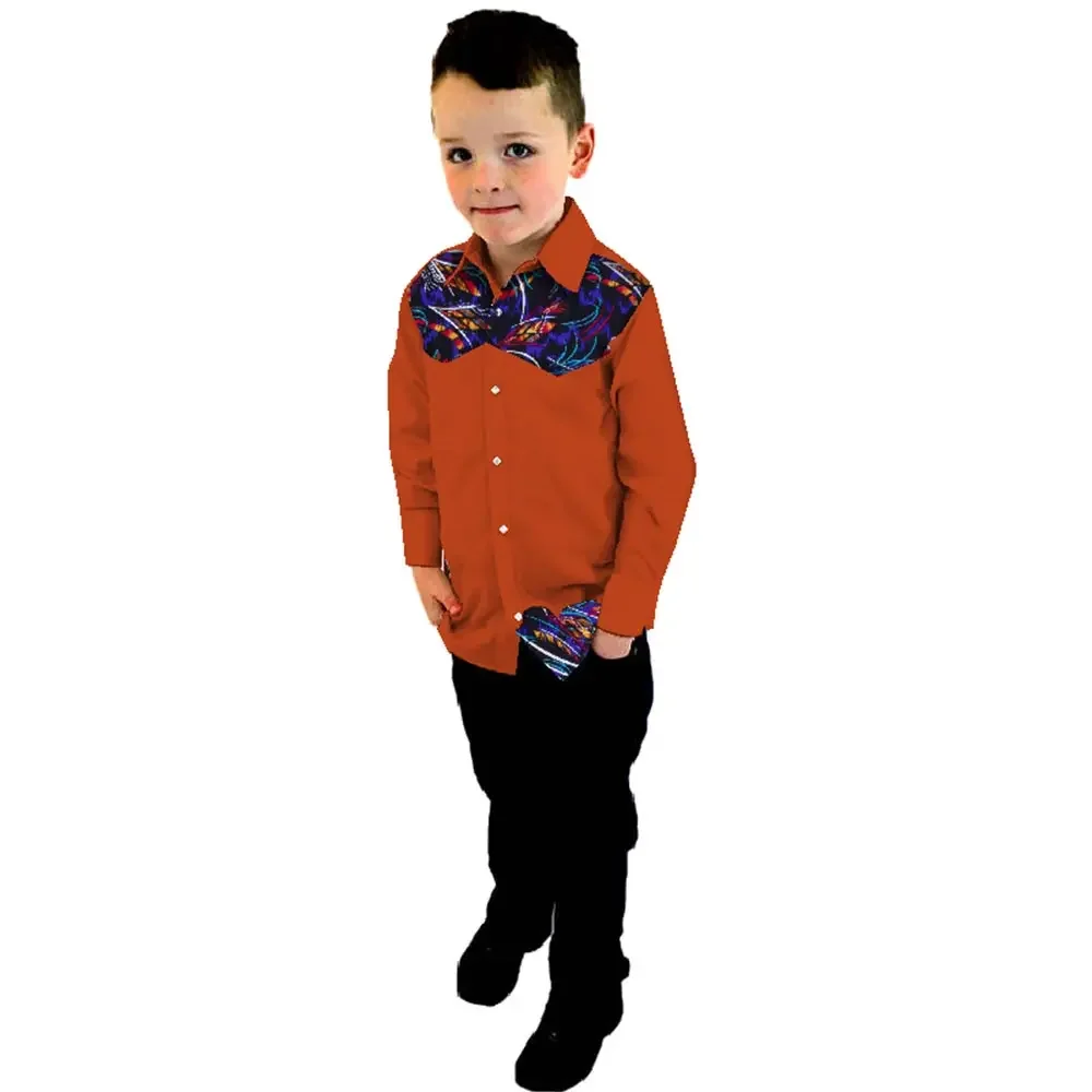 Boy's Heart Pattern Tops Bazin Riche African Wax Print Patchwork Cotton Shirt Pant Set for Boys Children Kids Clothing WYT151