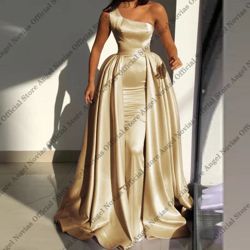 

Long Light Champagne Mermaid Bridesmaid Dresses 2026 with Detachable Skirt Wedding Prom Dresses robe demoiselle d'honneur