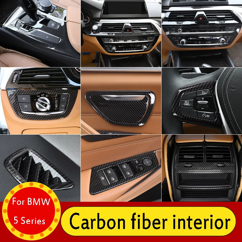 For BMW 5 Series G30 2018-2022,Steering Wheel,Dashboard,Console Gear Shifter,Panel Sticker,Car Interior Carbon Fiber Trim Cover