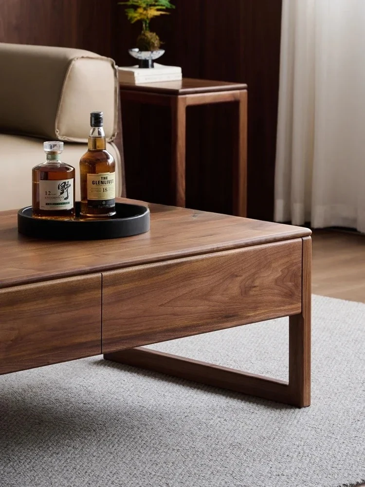 Tavolino in legno Tavolino da salotto moderno semplice tutto in legno massello Tavolino basso portaoggetti con cassetti