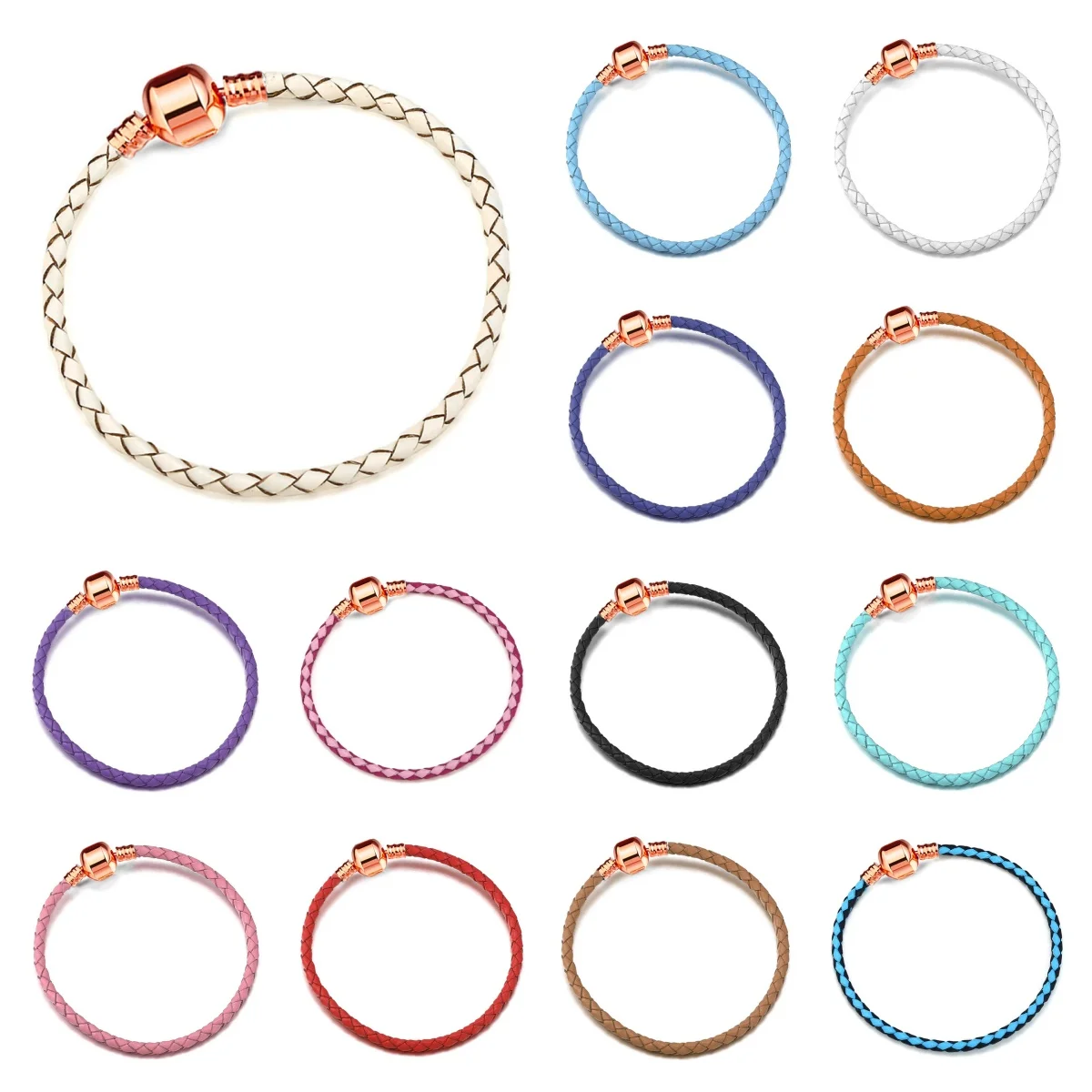 

Fashion Rose Gold Buckle Light Luxury Couple Friendship Bracelet Multicolor Charm Leather Rope DIY Jewelry April Fool's Day Gift