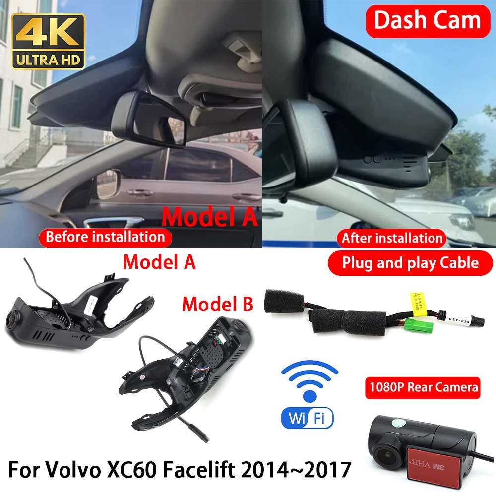 Cámara para Auto Volvo XC60 Facelift 2014~2017, 4K 2160P, Delantera y Trasera, DVR, Wifi, Plug & Play, Grabación en Bucle