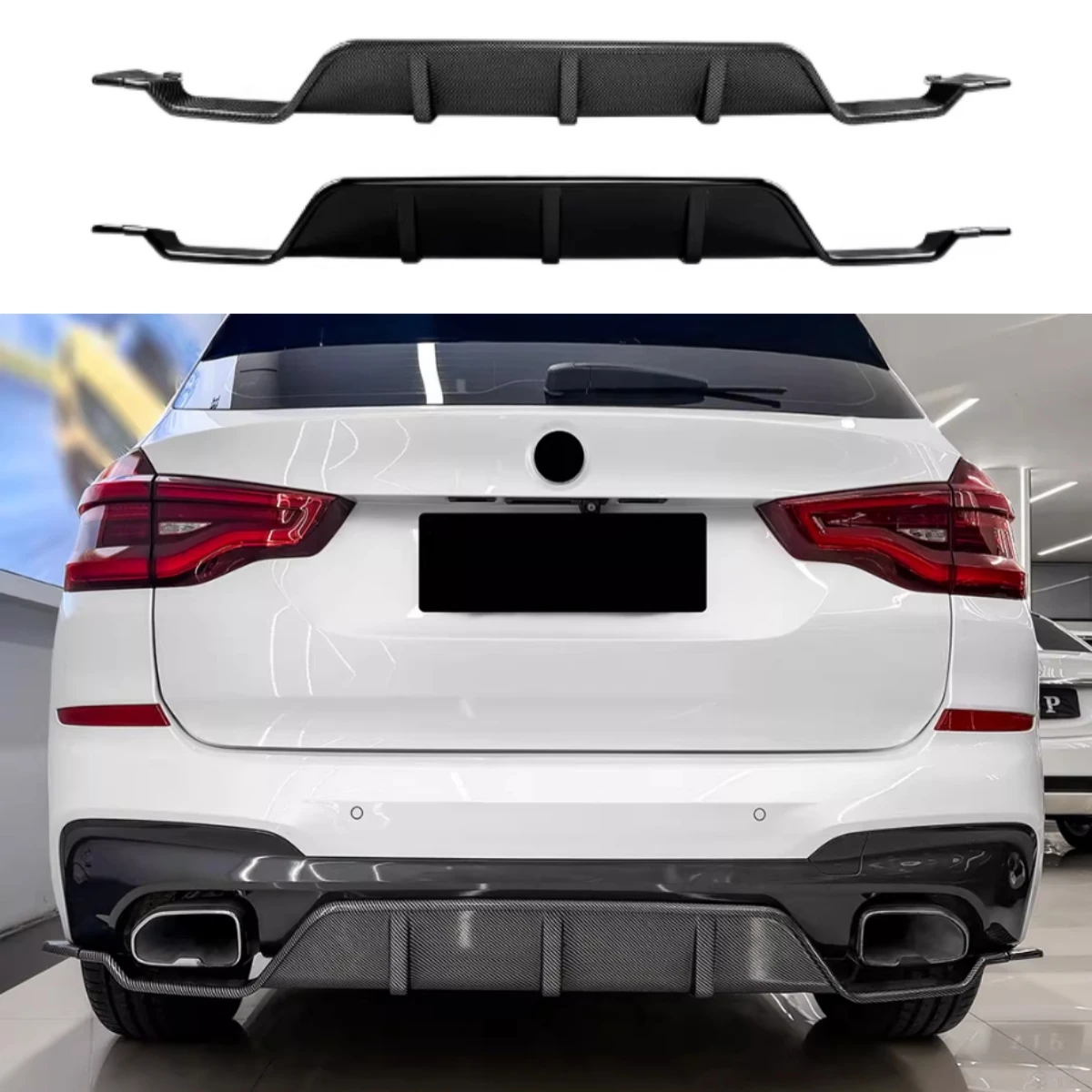 

Для BMW X3 G01 M Sport 2018-2021: Задний бампер, сплиттер, накладка, диффузор, черный карбон, защита кузова, тюнинг, аксессуары для автомобиля