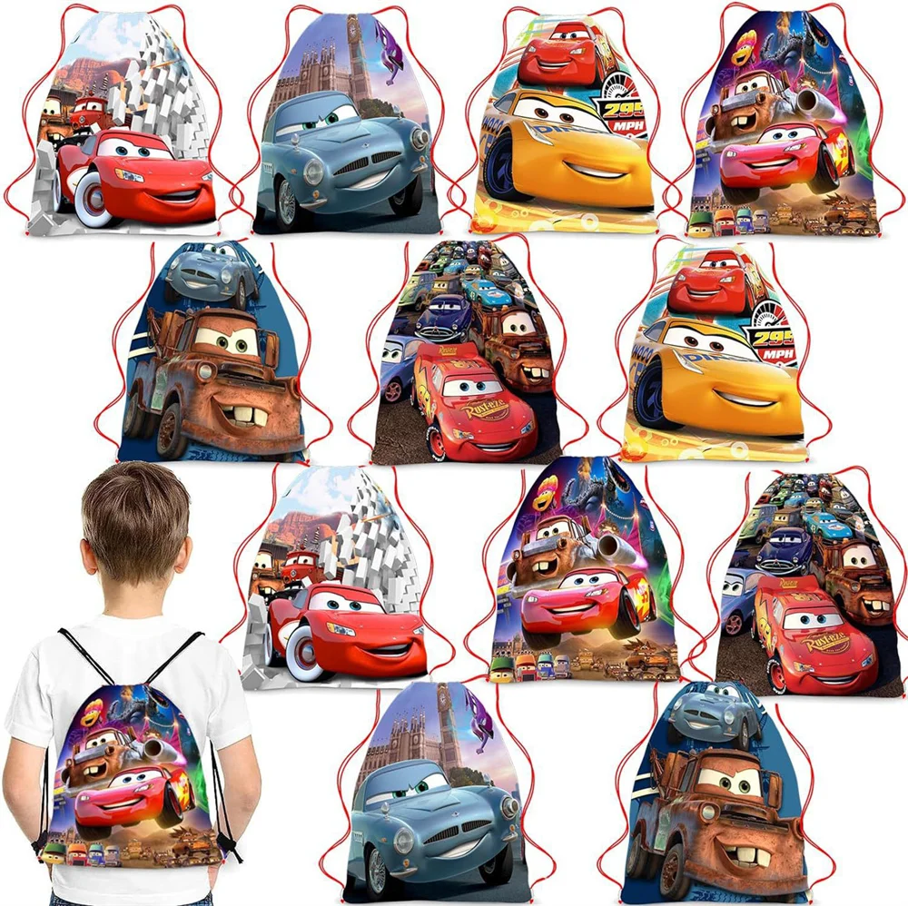 Anime Disney Cars Drawstring Backpack Bag Cartoon Lightning McQueen Portable Storage Bag Kawaii Doc Hudson Drawstring Bag Gifts