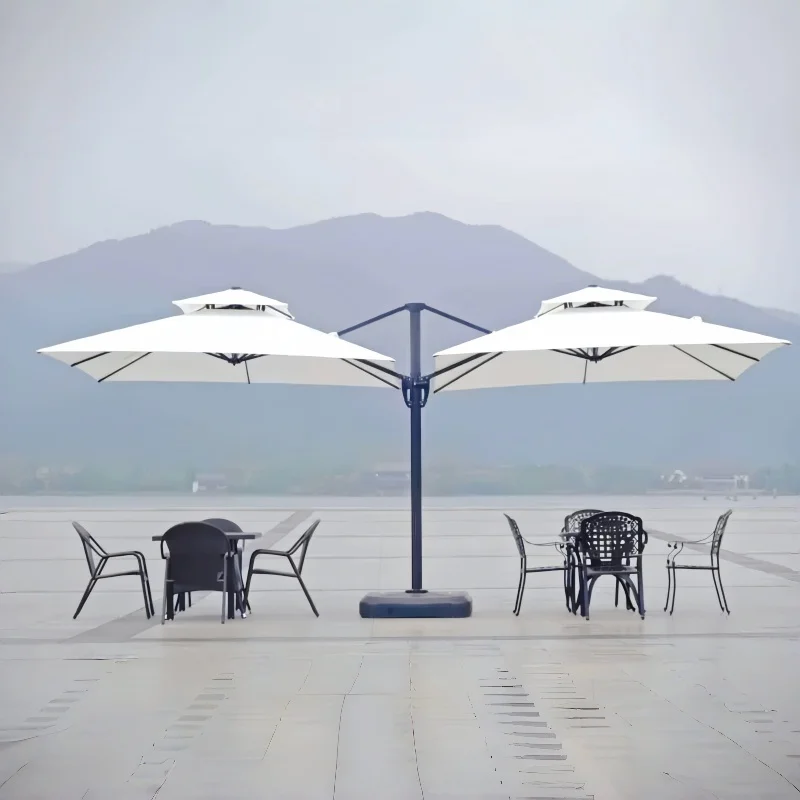 Twin Patio Umbrella Garden Double-sided Umbrella Market Parasol Solar LED Outdoor with Crank for Restaurant Acrylic Modern 3*3m