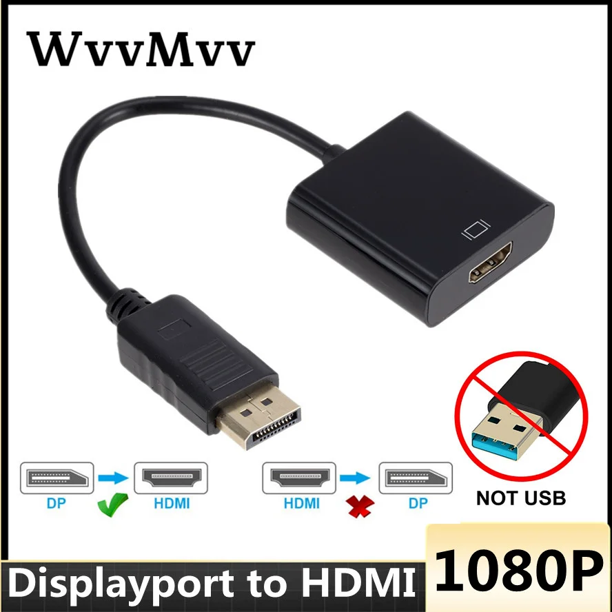 WvvMvv DisplayPort to HDMI-Compatible Adapter DP Male to Female HDMI-Compatible Video Audio Cable HD 1080P for PC TV Laptop